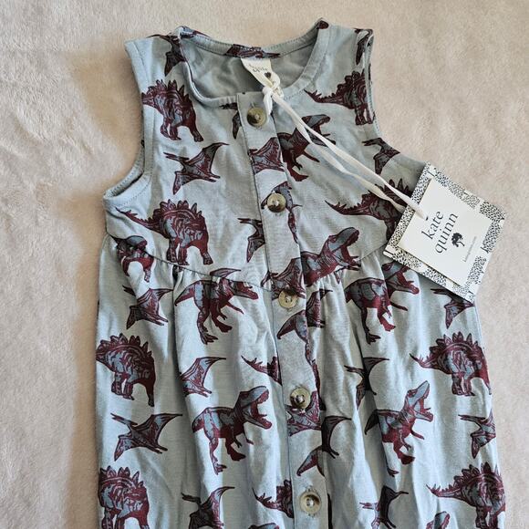 Kate Quinn NWT 3-6m Blue Dino Drop Waist Jumpsuit Viscose Bamboo - Picture 2 of 6